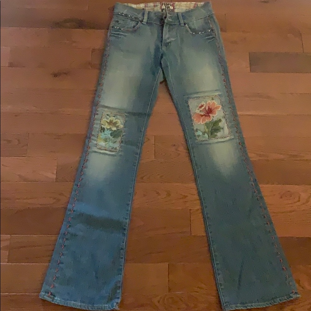 People 4 Peace Jeans New Embroidery patchwork stud